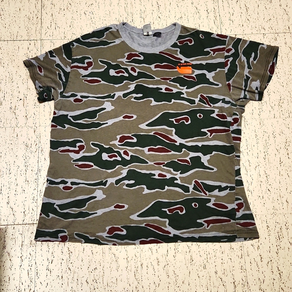 G-Star Raw Full Camo AOP Print Crewneck T-Shirt Green, Brown & Grey
